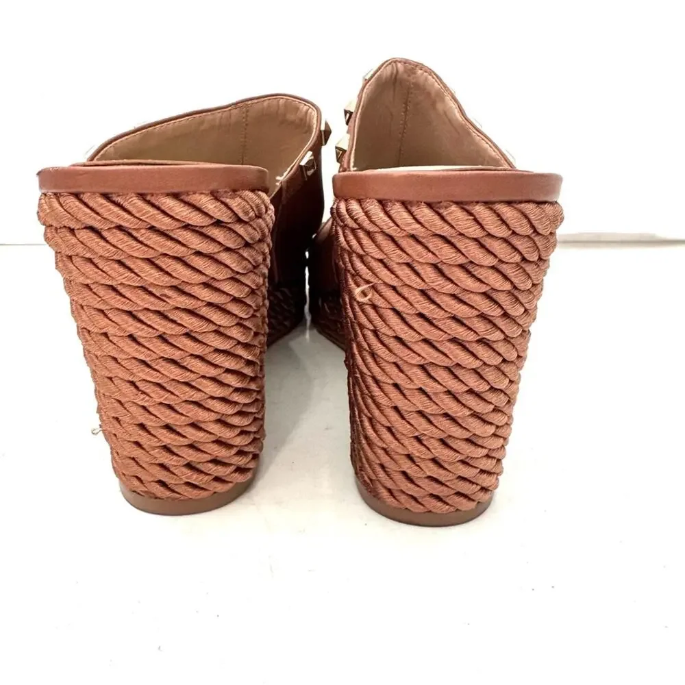 White House Black Market Brown Slip On Studded Wedges Size 11